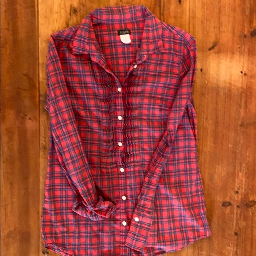 Button down ruffle front shirt